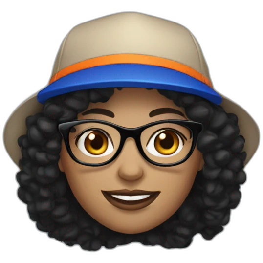 fair skinned woman with black curly hair and Mets hat and glasses emoji