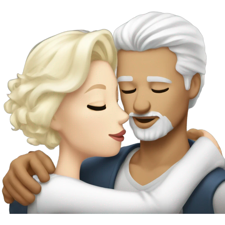 White haired man kissing a blonde pale woman emoji