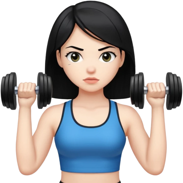 Pale girl with black hair using dumbells emoji