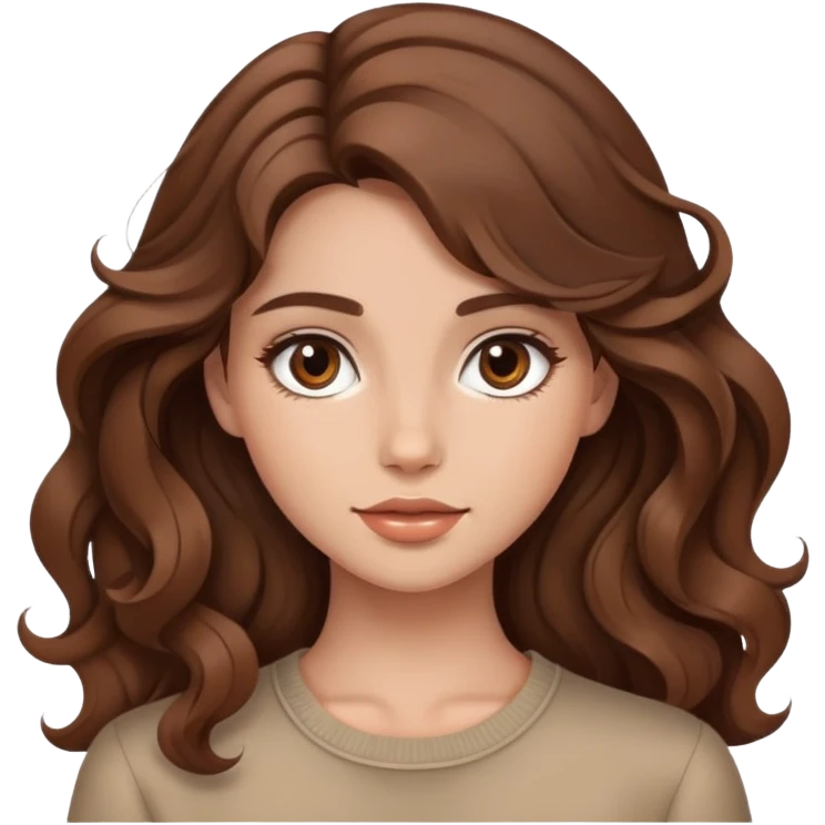 beautiful girl with wavy brown hair, natural makeup look emoji