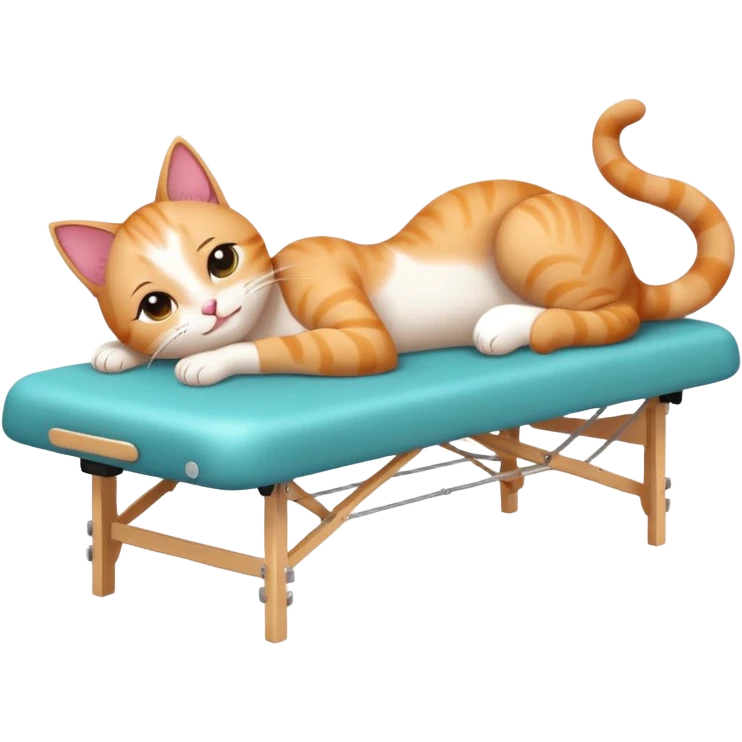 A cute emoji-style illustration of a cat girl lying on a massage table during a relaxing massage session,  emoji