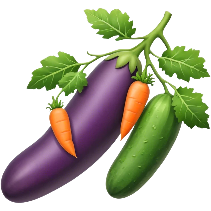 eggplant, cucumber, big carrot, on a branch emoji
