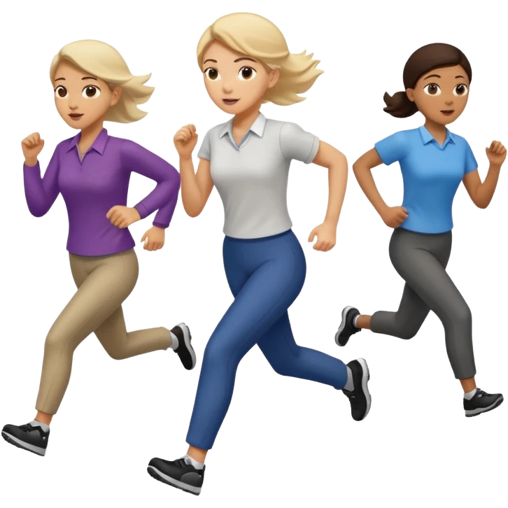 a female co-worker running and other co-workers chasing her -- the other co workers are tiny and in the distance and they are male and female emoji