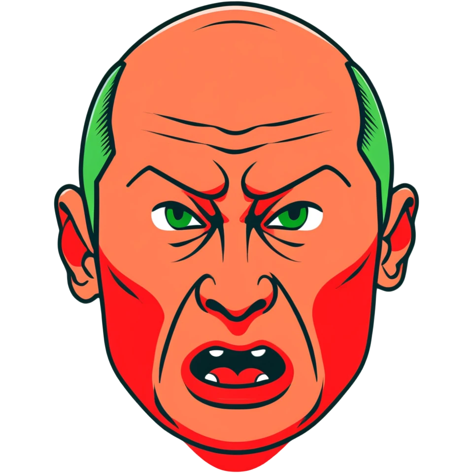 Vladimir Putin face in profile, looking sideways, screaming with intense anger, red face, furious expression emoji
