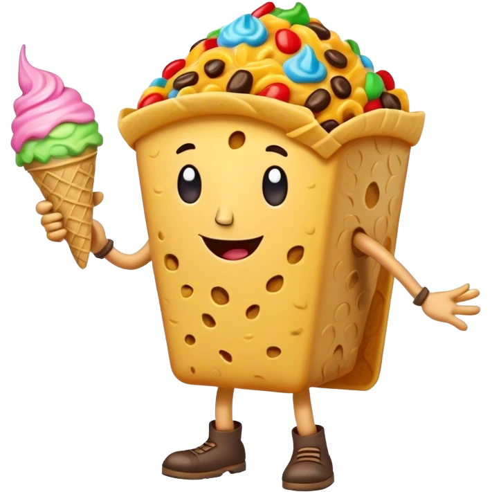 A talking and walking taco with arms and legs that craps ice cream emoji
