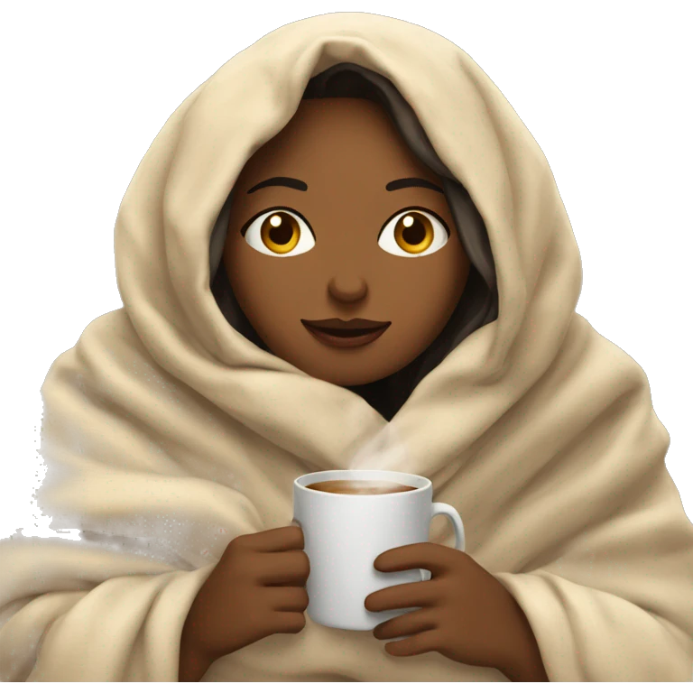 girl inside a blanket sipping coffee eyes closed emoji