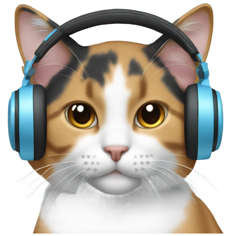 calico cat wearing light blue headphone emoji