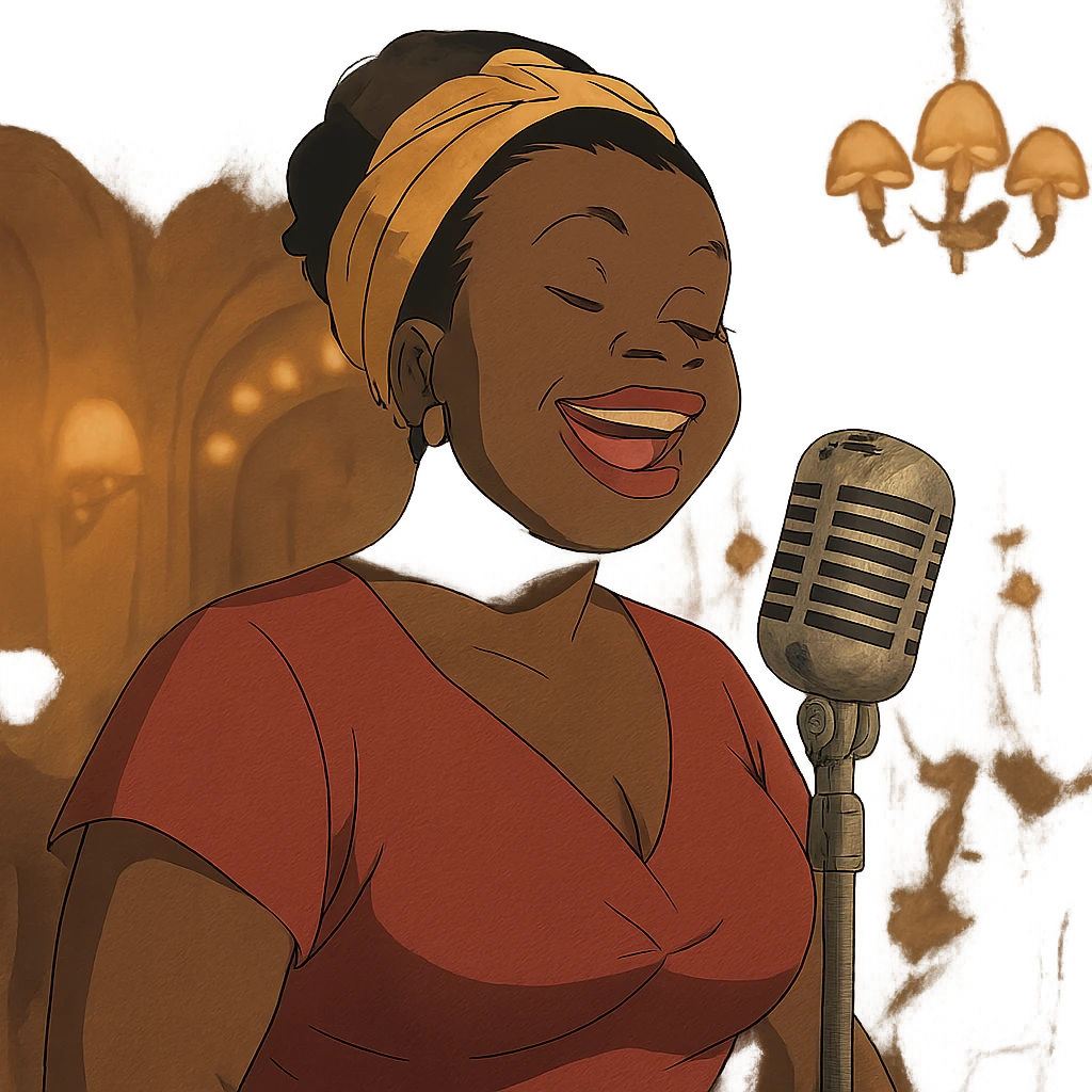 black jazz singer with vintage microphone in a 1940s nightclub emoji