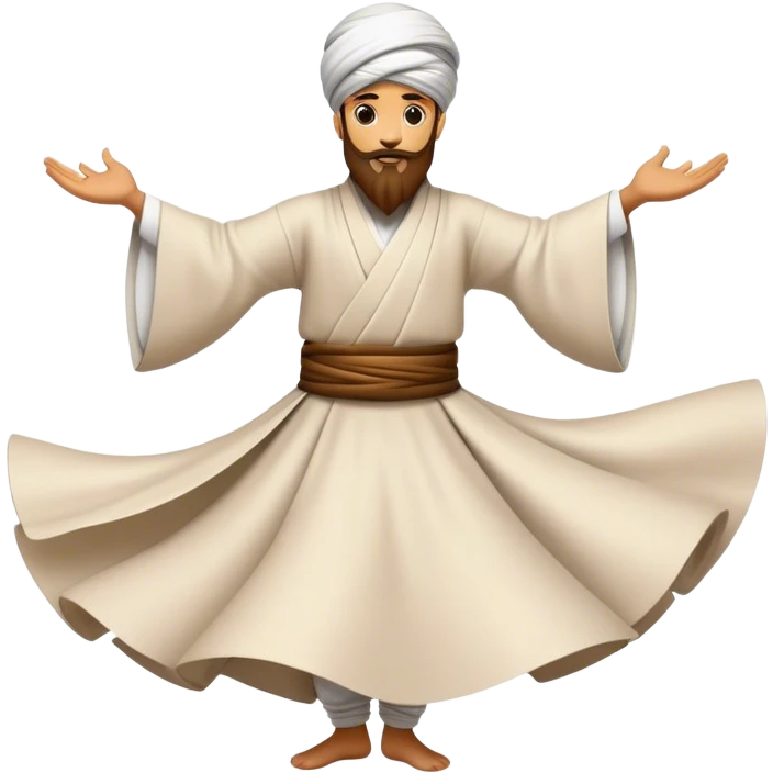 Cinematic Realistic Whirling Dervish Pop Culture Emoji, showcasing a mystical portrayal of traditional Sufi dance rendered with fluid textures and dynamic, spiritual lighting. emoji