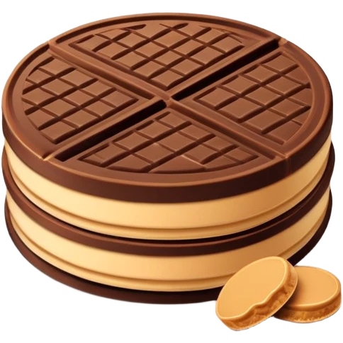 round chocolate wafer covered in chocolate with peanut butter cream filling emoji