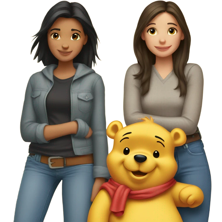 Winne the Pooh hugging pretty brunette girl wearing jeans emoji