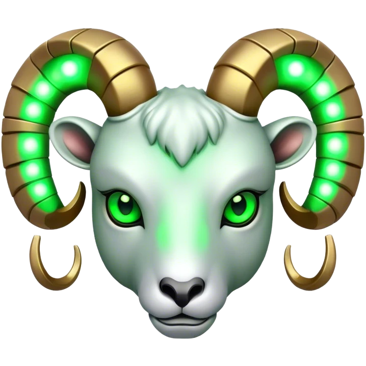 Futuristic Ram(Goat) head green glowing eyes emoji