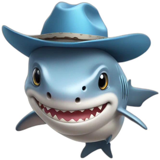 cute shark with a cowboy hat emoji