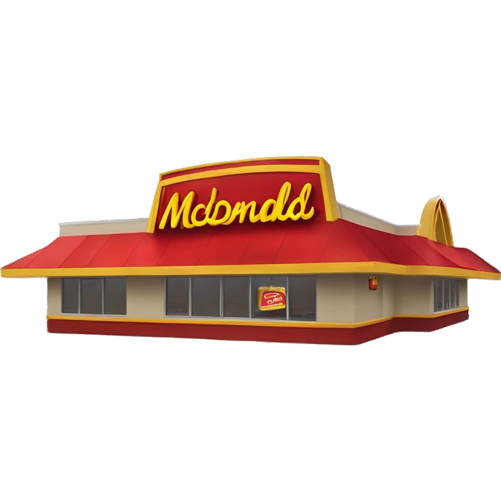 “McDonald’s store with the iconic golden arches, a red and yellow color scheme, and a simple, recognizable design that captures the essence of a fast food restaurant.” emoji