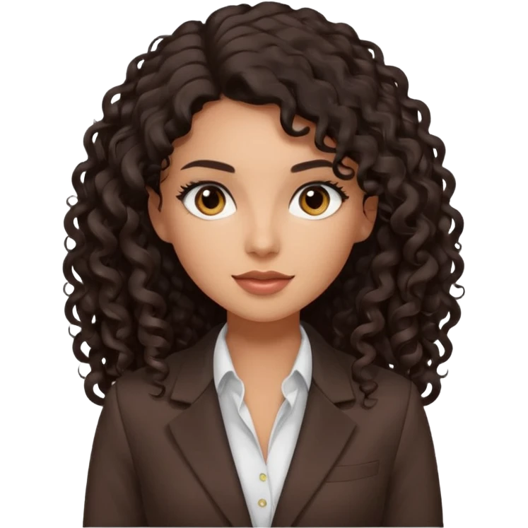 medium deep tan brown business woman with long black curly hair, light rosy cheeks, smoky eyes, dark brown eyes, wearing a dark brown blazer, white shirt emoji