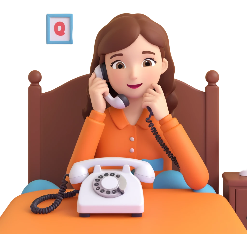 girl talking on telephone in her room emoji