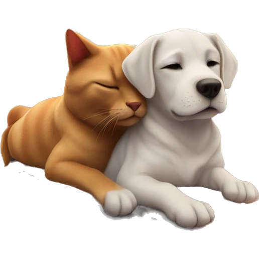 dog and cat sleeping on top of each other while on top of a train going thru arizona towards new mexico as the sun sets down emoji