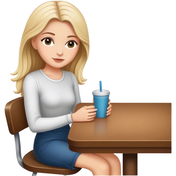White girl full body sitting at table emoji
