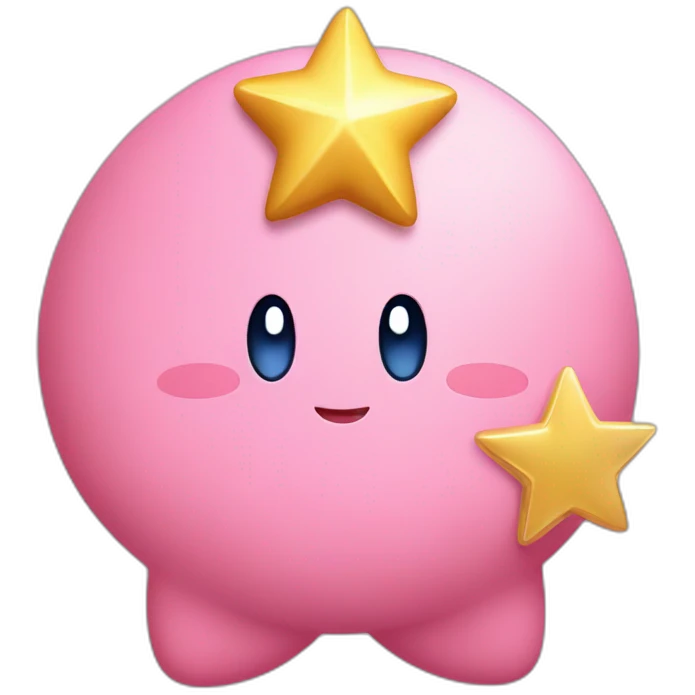 cute happy Kirby holding a golden star emoji