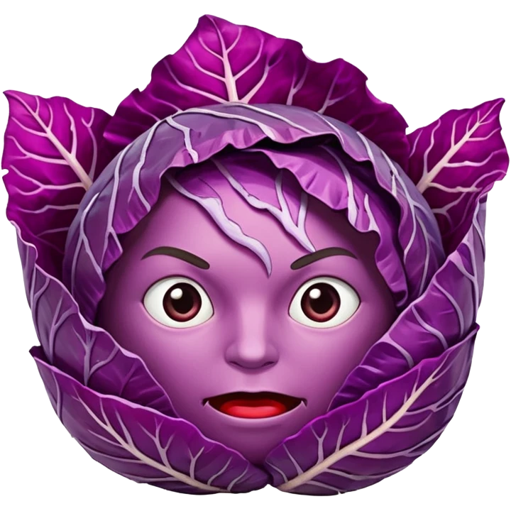 Red cabbage shreds without bowl with big cabbage head in the background emoji