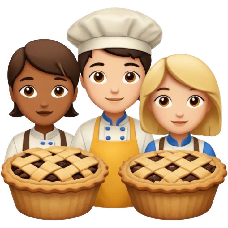 Baking community humanless avatar in vibrant style illustration. Pie, cookie, and muffin warm golden tones, simple shapes, flat design, high contrast. emoji