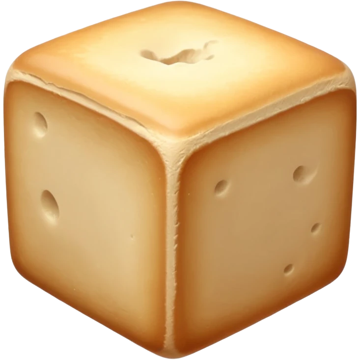 small block or cube of fresh baker’s yeast, pale beige color, smooth and slightly crumbly texture, neat but softly pressed shape with faint lines or cracks suggesting moisture and softness, no packaging, bowl, or extras, soft lighting, subtle shadows, emoji scale emoji
