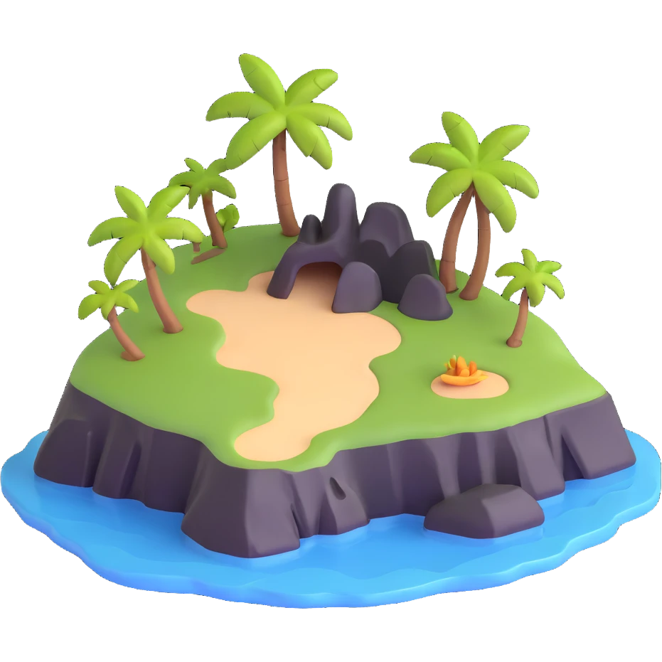 small deserted island with treasure chest emoji