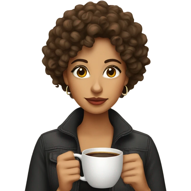 pretty latina with curly hair sipping coffee emoji