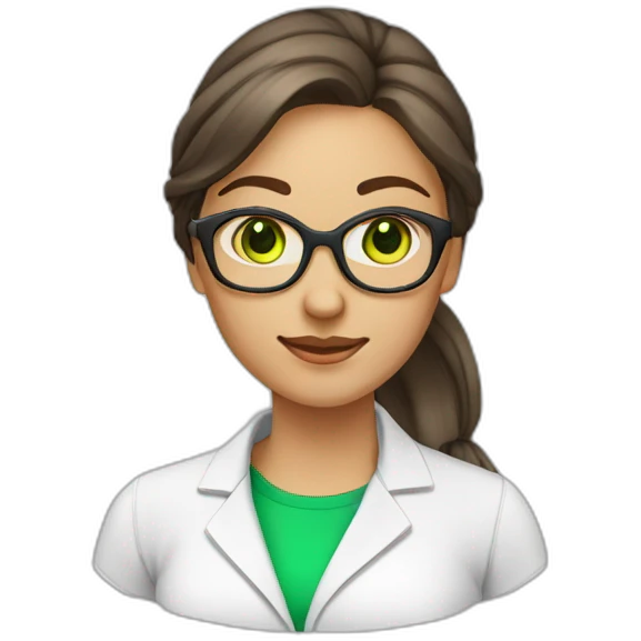 chemist female brown ponytail light skin green eyes with glasses emoji