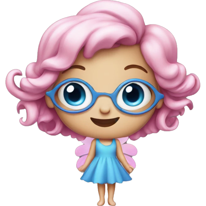Pink fairy with four eyes wearing a blue dress emoji