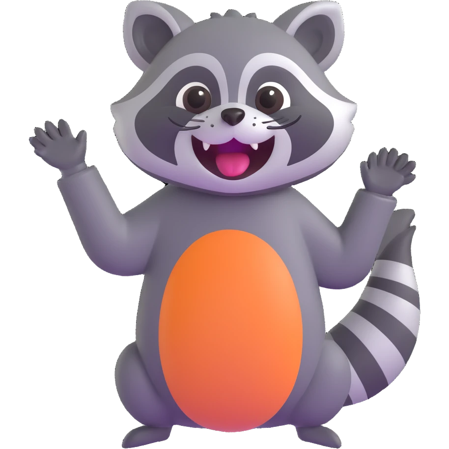 raccoon laughing hard and waving emoji