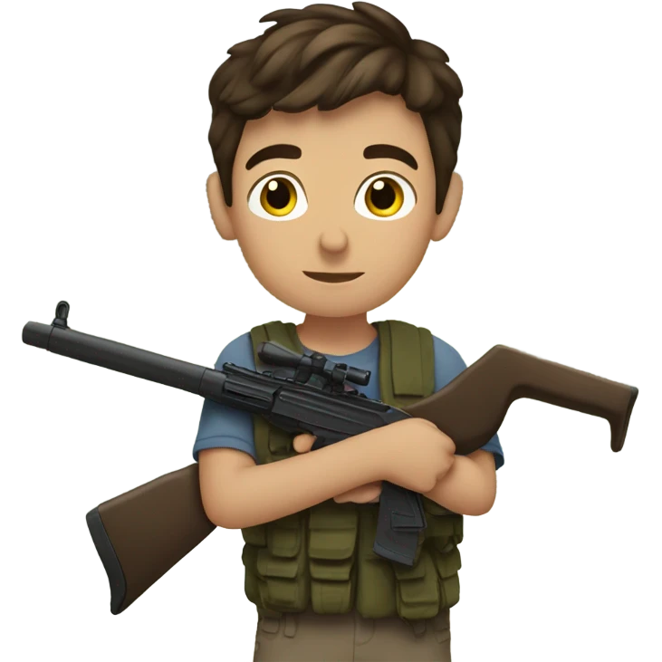 brunette boy with rifle outdoors emoji