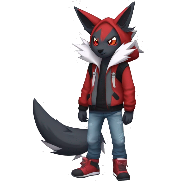 Edgy Cool Anthro Zoroark-Zangoose-Litten Fakemon Fursona Hoodie Full Body emoji