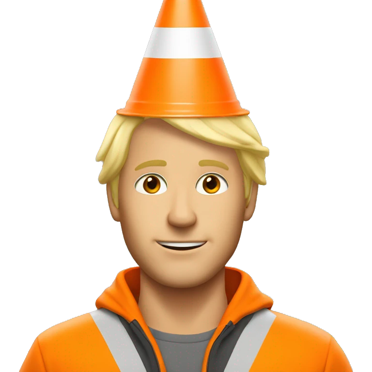 blonde man wearing traffic cone on head  emoji