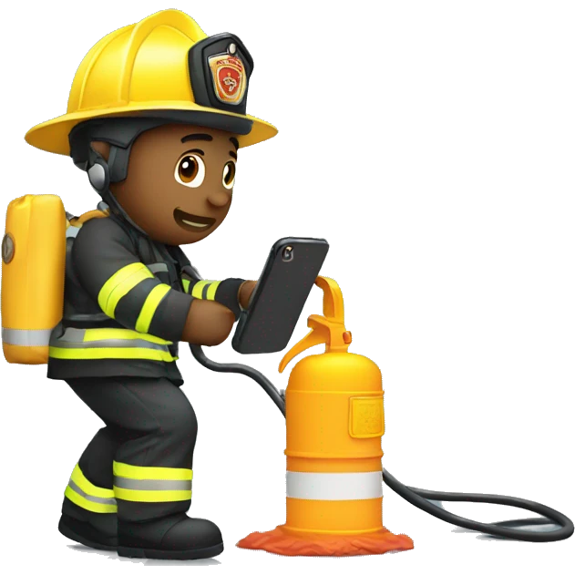 Firefighter charging his phone  emoji