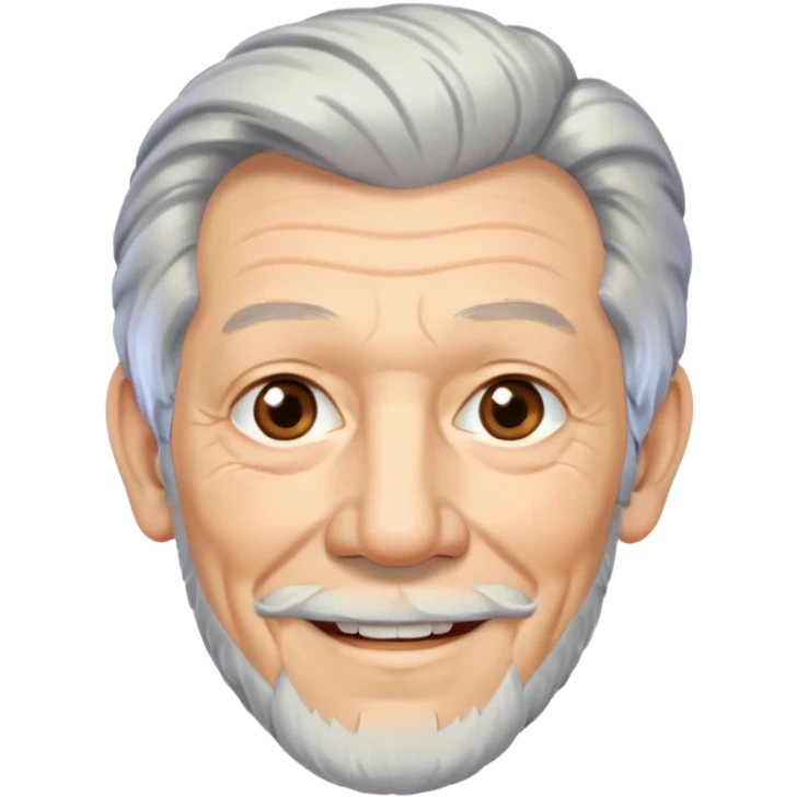 portrait of Ian McKellen, smiling, silver hair, trimmed beard, wise look emoji