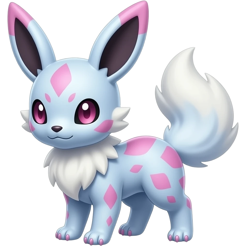 Realistic randomly patterned shiny pastel-colored Demonic Furret-Sylveon-Absol-Pokémon-Fakémon-hybrid emoji