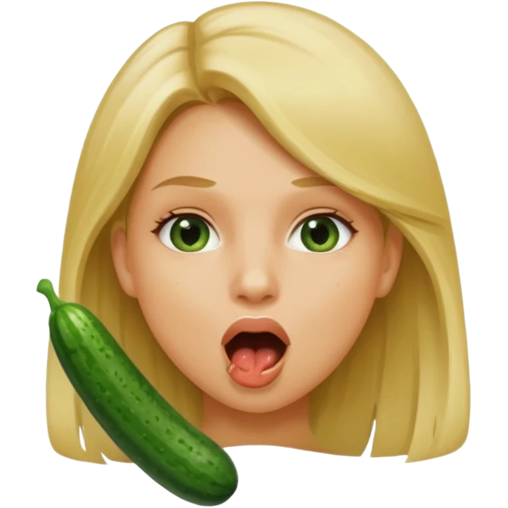 Girl mouth open with a Cucumber going into her mouth straight up and down. dirty blonde hair emoji