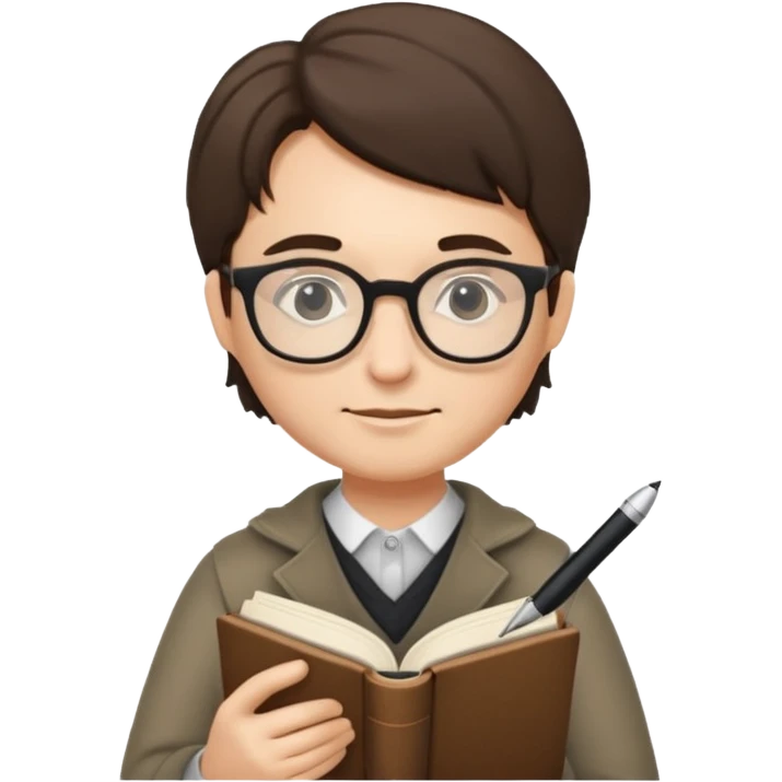 writer holding pen and book, wearing glasses emoji
