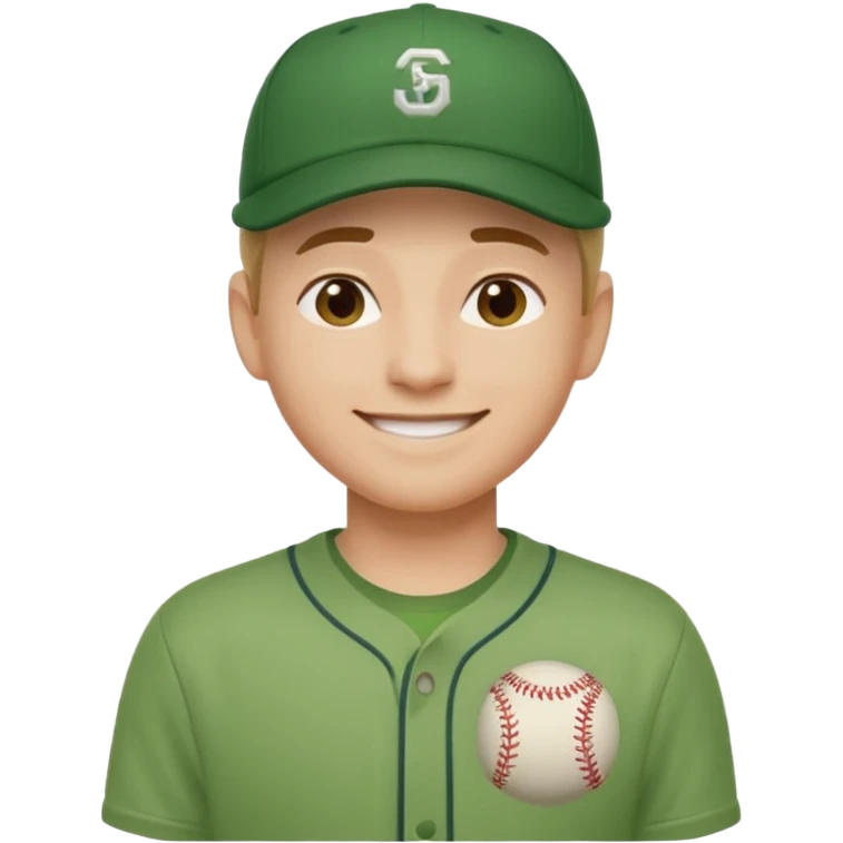 gender neutral face, chest up, green shirt, baseball hat, minimal emoji style emoji