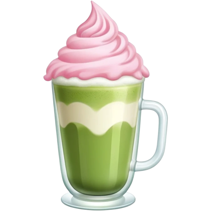 a matcha latte with pink foam on top emoji