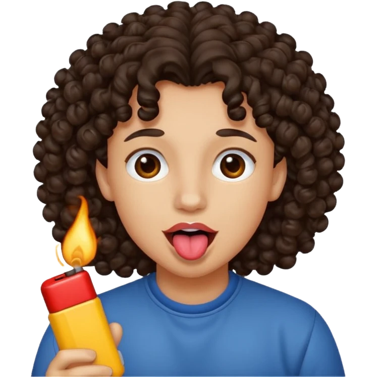 curly dark brown hair, lighter skin, tongue out emoji