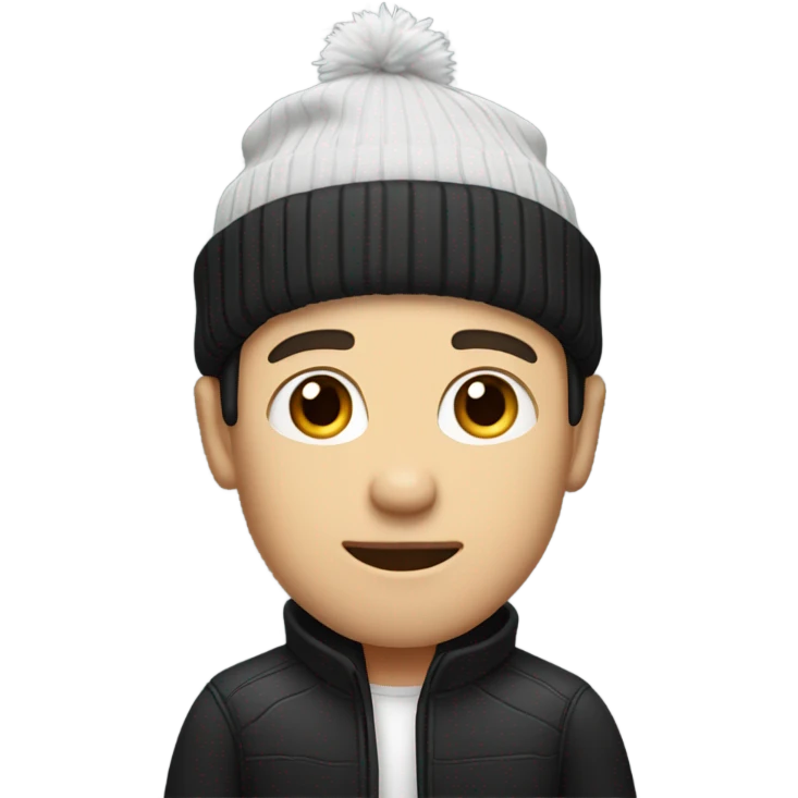 White man with beanie no beard in a black jacket and black hair  emoji