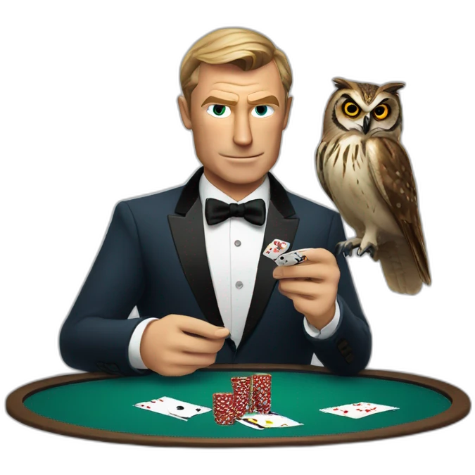 James Bond playing poker with an owl emoji