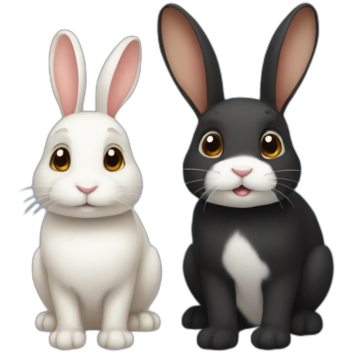 A black rabbit with floppy ears and a white-brown rabbit with floppy ears emoji