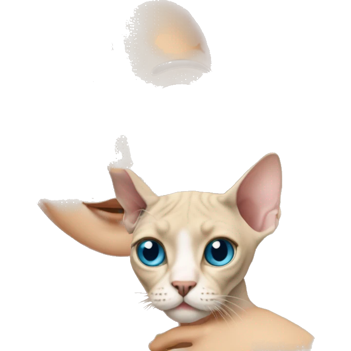 Blonde girl with wavy long hair and blue eyes holding sphynx cat emoji