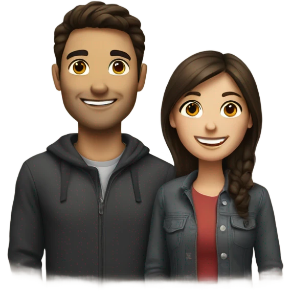 Brunette couple smiling emoji