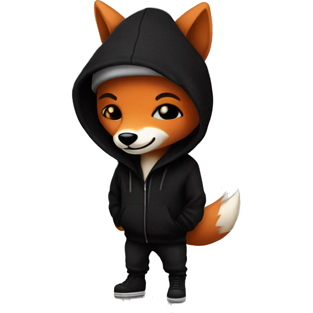 Emo Fox wearing a black beanie and dark hoodie emoji