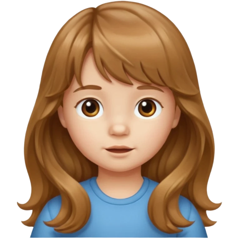 Please generate a portrait of a toddler with long, wavy, light brown hair and bangs.
 emoji