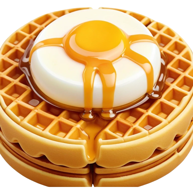 3D rendered hyper-realistic Hong Kong egg waffle with condensed milk drizzle, glossy golden bubbles, vibrant colors, candy-like texture, detailed bubble surfaces, fun presentation, soft lighting emoji